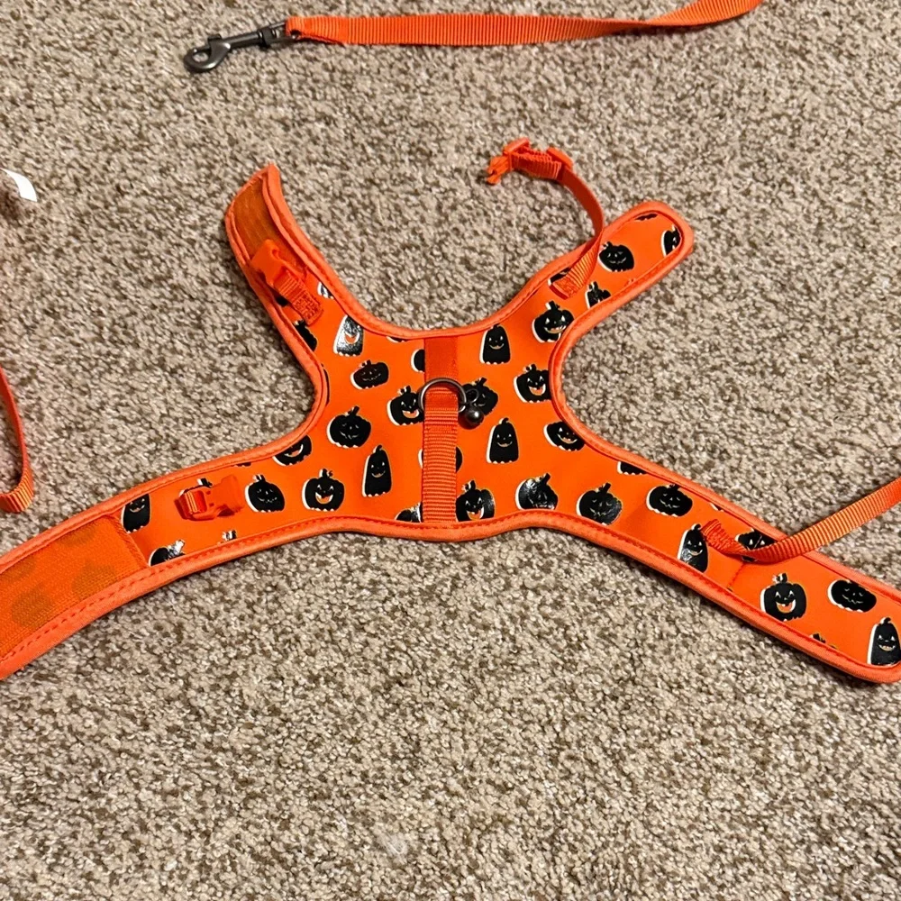 Orange Cat Harness with Black pumpkin Pattern Nwot
